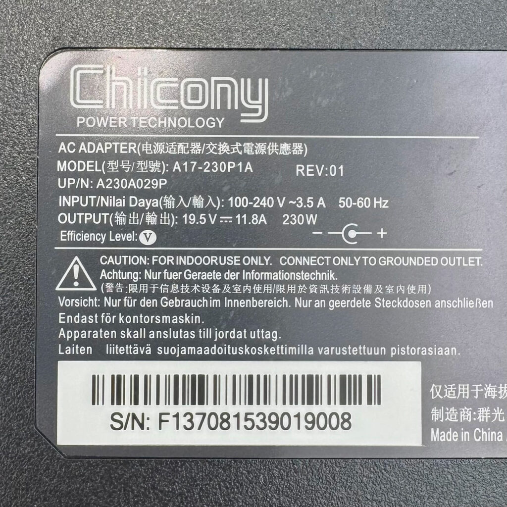 Label of original Chicony adapter 19.5V 11.8A 230W for Acer – Tbilisi