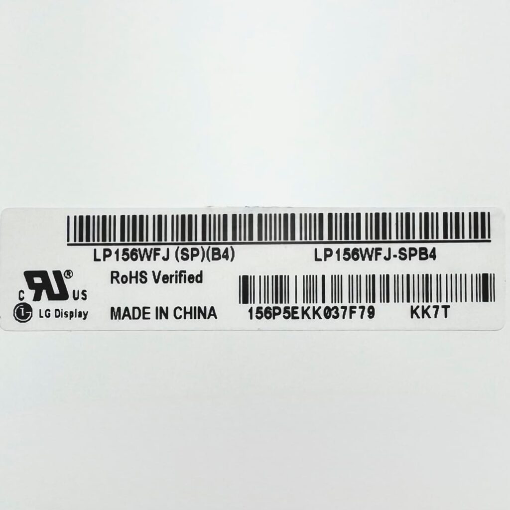 Label close-up of LP156WFJ-SPB4 LG Display panel - RoHS verified screen in Georgia