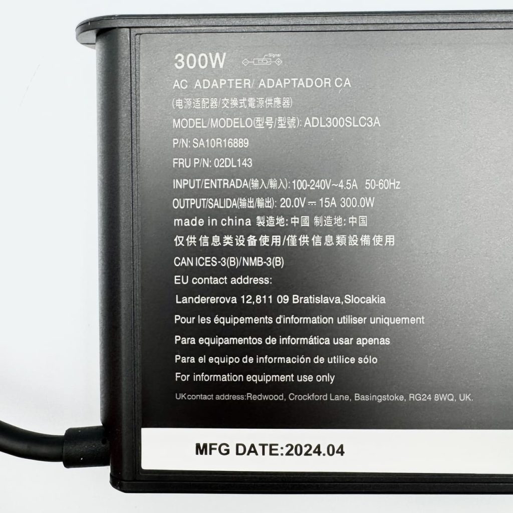 Original Lenovo Slim Tip 300W power adapter for Legion laptops