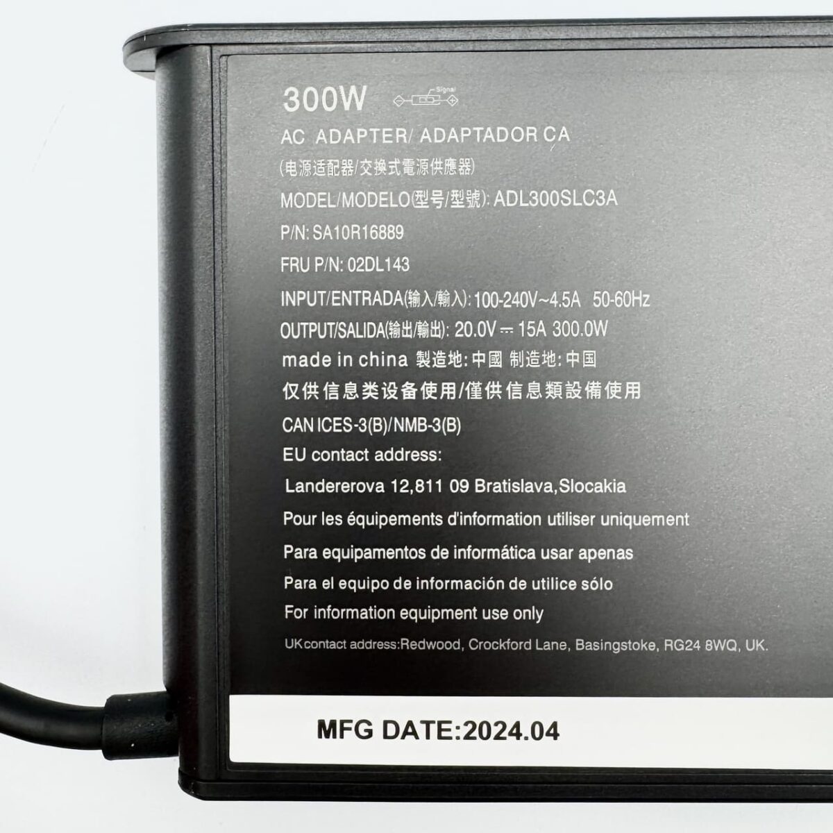 Original Lenovo Slim Tip 300W power adapter for Legion laptops