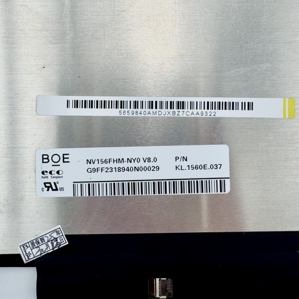 NV156FHM-NY0 V8.0 model label and part number