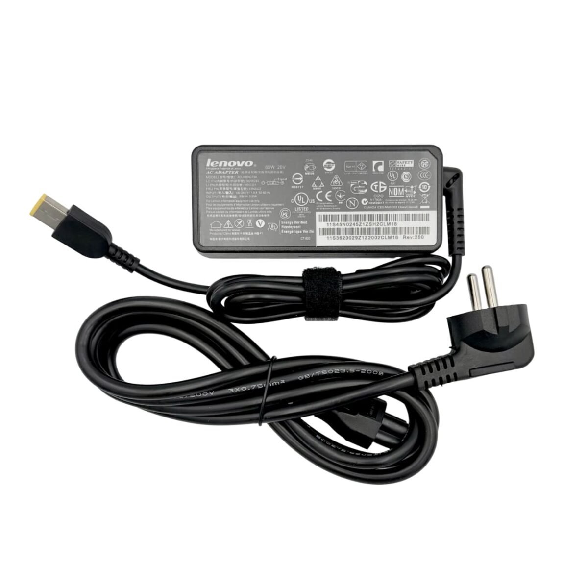 Complete Lenovo charger 65W with EU plug and yellow tip for multiple models – available in Georgia