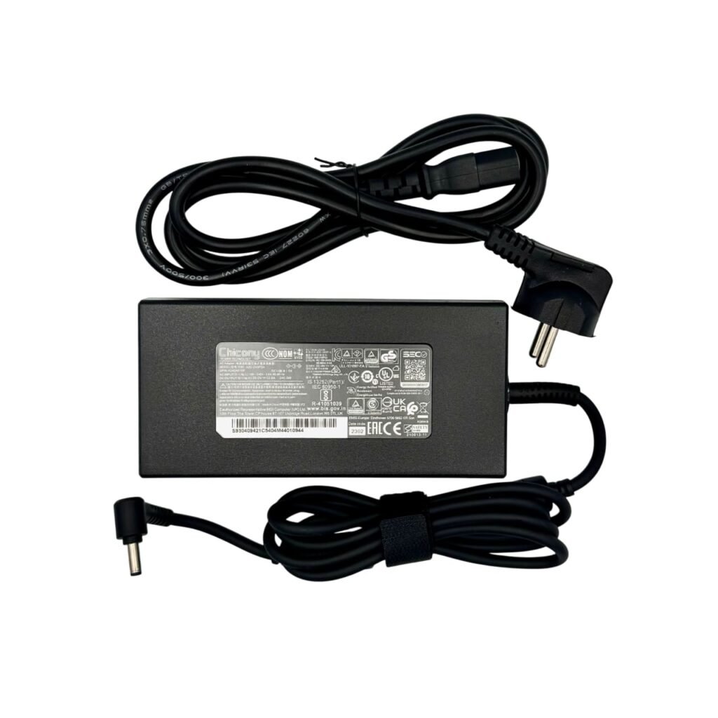 Complete MSI 240W charger with EU plug and right-angle connector – available in Georgia
