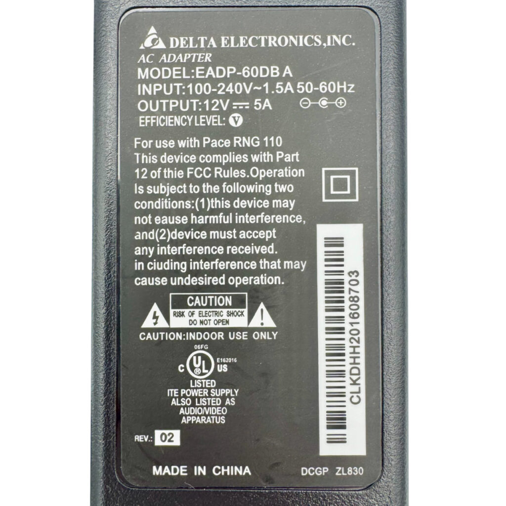 12V 5A Charger Label Close-up – Universal 60W DC Supply