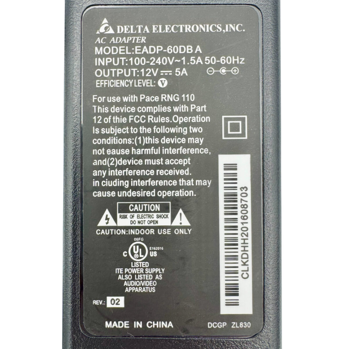 12V 5A Charger Label Close-up – Universal 60W DC Supply
