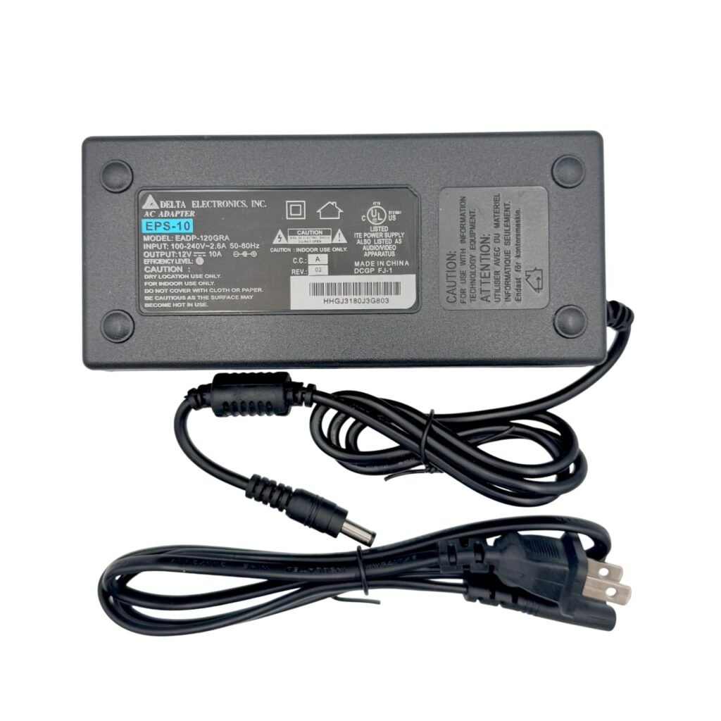 12V 10A 120W Power Supply Adapter – Your Trusted Choice for High-Power Devices This reliable and efficient 12V 10A (120W) power supply is a go-to solution for powering a wide variety of devices that demand stable 12V DC output. Whether you're building a high-performance LED setup or running smart home automation, this adapter delivers consistent performance. Key Specifications: Output: 12V DC ⎓ 10A (120W) Input: 100–240V AC ~2.6A, 50–60Hz Plug: Standard 5.5×2.5mm barrel (center-positive) Model: Delta Electronics EADP-120GRA / EPS-10 Efficiency Level: V Includes: EU AC plug Perfect for powering: Long LED strips and multi-segment RGB installations Security systems: CCTV cameras, DVRs, NVRs (Hikvision, Dahua) Routers and modems (MikroTik, TP-Link, ASUS) Smart home hubs (Xiaomi Gateway, Sonoff, Shelly) Plotters, label printers, thermal printers Audio gear: amplifiers, audio mixers, sound processors Mini PCs (Jetson Nano, Intel NUC), Raspberry Pi with modules Industrial sensors, fans, access control systems The adapter is protected against short-circuit, overcurrent, and overheating. It's a smart and powerful choice for professionals, makers, and installers across Georgia. 💡 Tip: Always check voltage, current, and connector size before use. Available for pickup in Tbilisi. Fast shipping across Georgia.