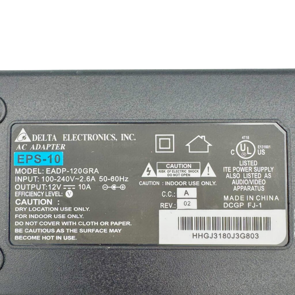Close-up of 12V 10A Label – Universal 120W Power Supply