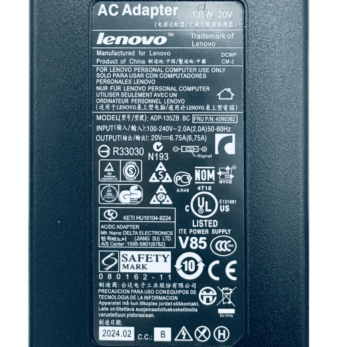 Original Lenovo 135W rectangular power adapter for Legion, IdeaPad, Yoga – Georgia